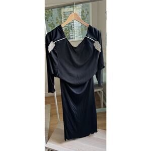 VTG Apropos 90s Rhinestone Mob Wife Dress Black Shoulder Cocktail Luxe S